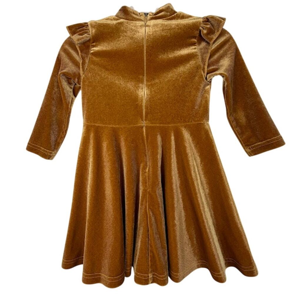 Ivy City Co Mini La La Lady Dress Gold Velvet Girls Size 2T Holiday Twirl Ruffle - Picture 3 of 5